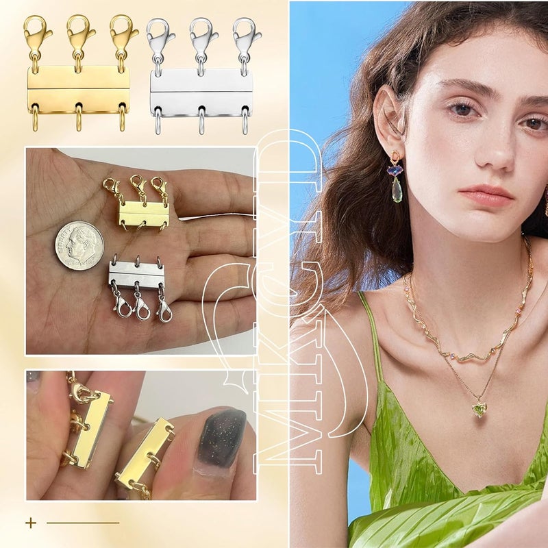MKCYD Multi Necklace Layering Clasp Strong Magnetic Clasps, Gold and Silver Necklace Separator for Layering, Multiple Jewelry Closures for Layered Look - Image 3